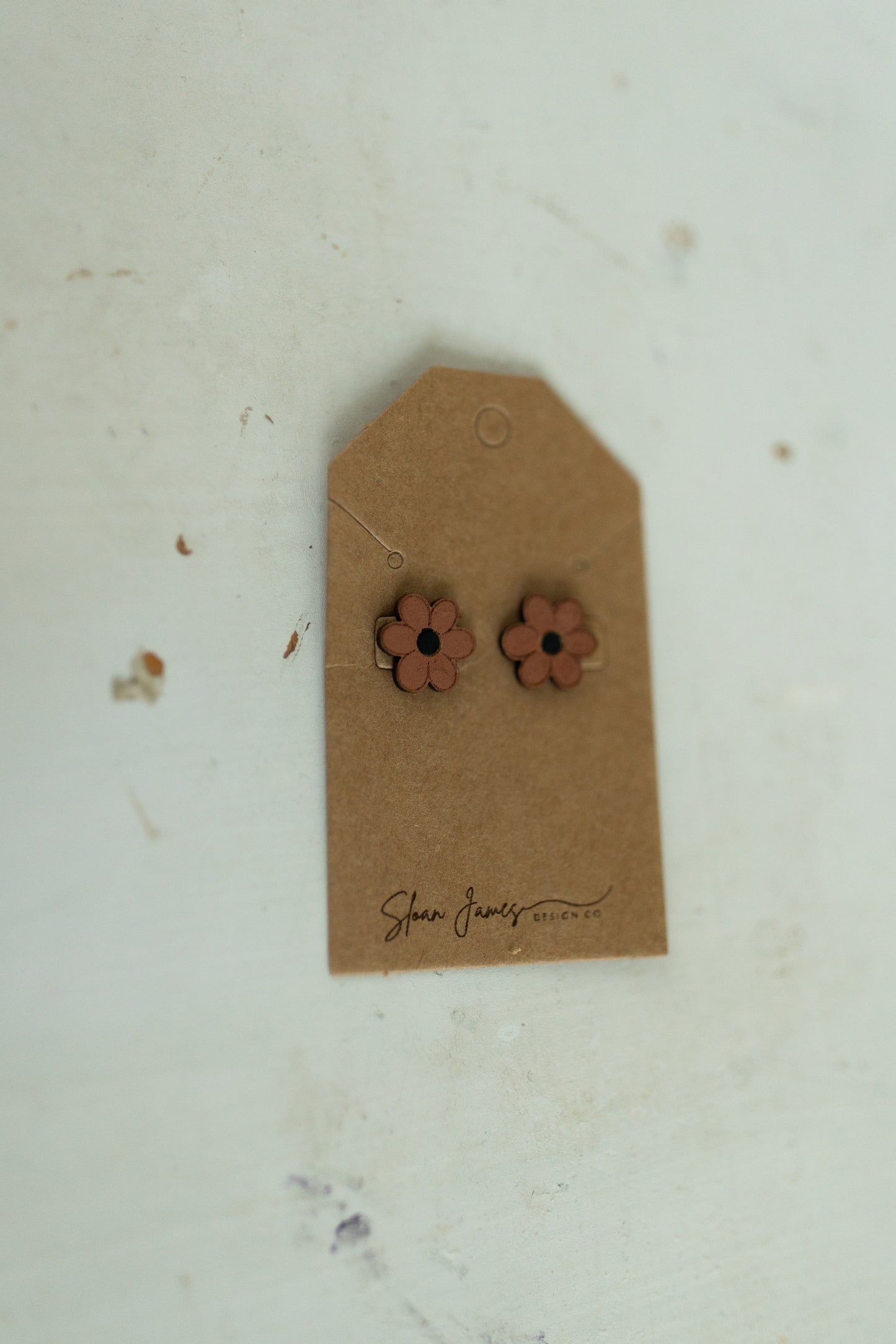 Handcrafted Wood Earrings - Crisp Brown Daisy