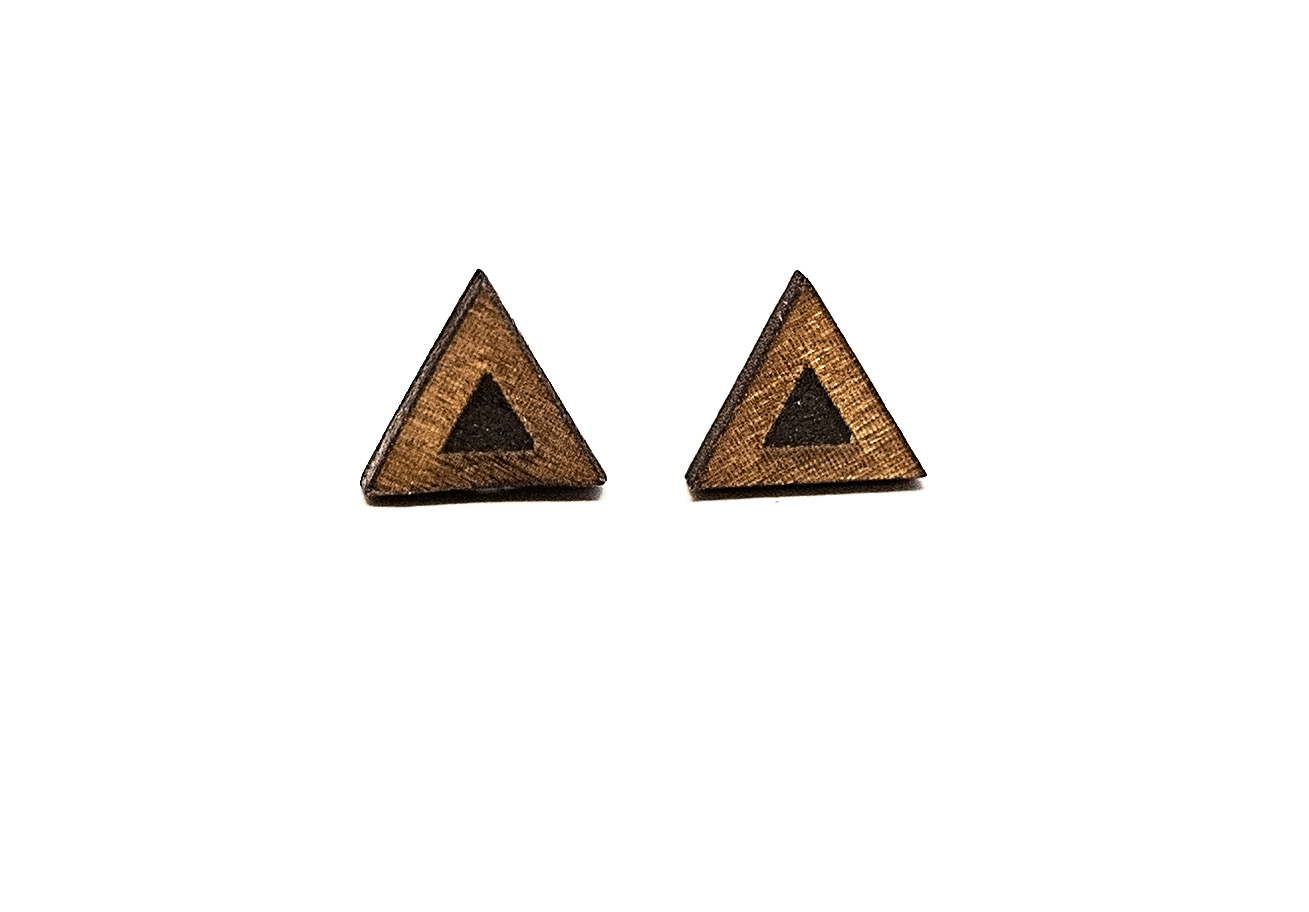 Wood Triangle Stud Earrings - Two Toned, Black