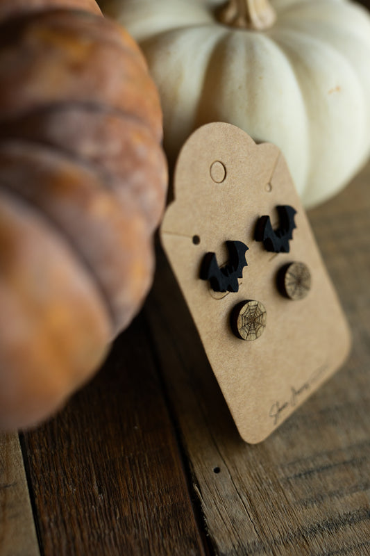 Bat/Spider Wood Earrings