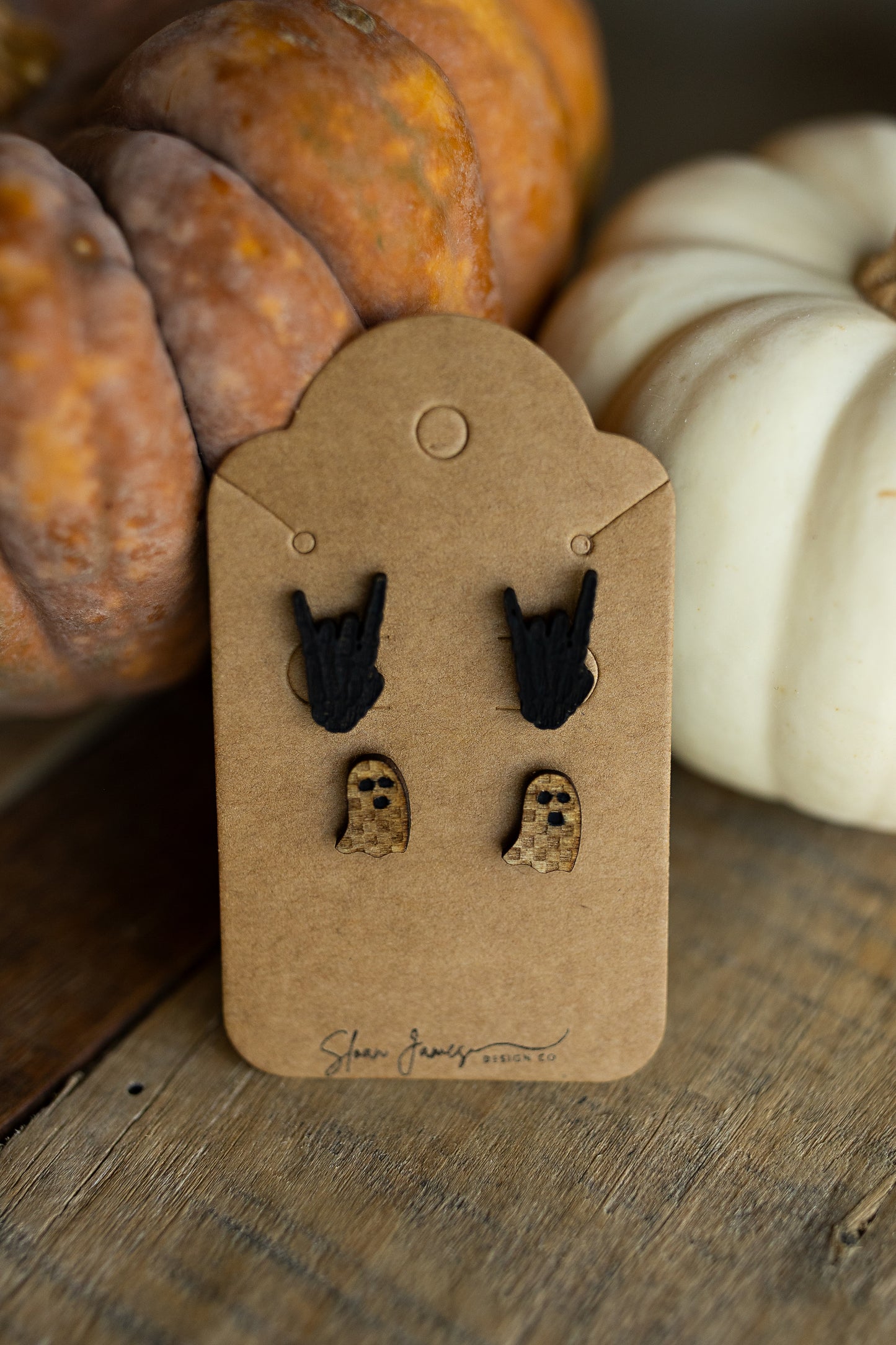 Skeleton Hands/Checkered Ghost Wood Earrings