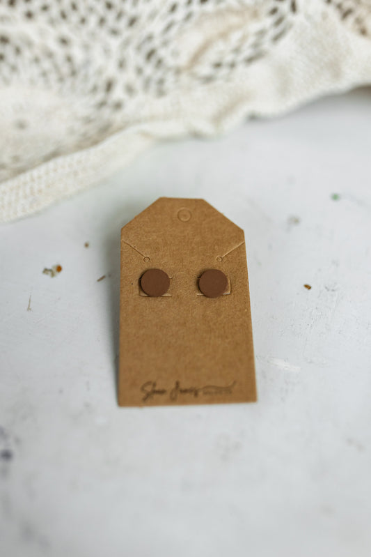 Handcrafted Wood Stud Earrings - Warm Brown