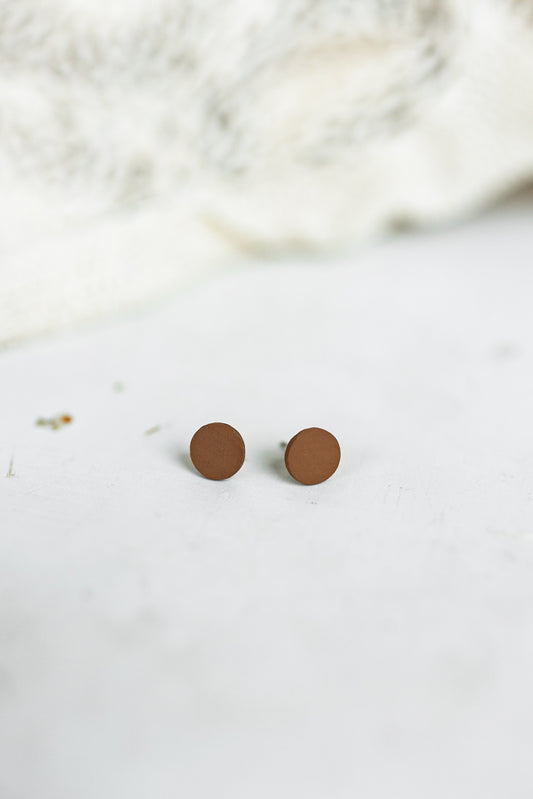 Handcrafted Wood Stud Earrings - Warm Brown