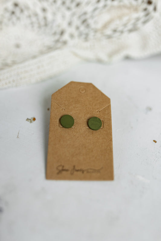Handcrafted Wood Study Earrings - Olive