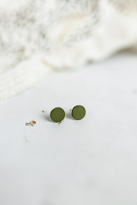 Handcrafted Wood Study Earrings - Olive