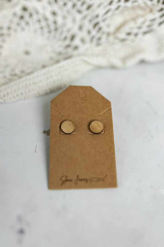 Handcrafted Wood Stud Earrings - Natural Wood