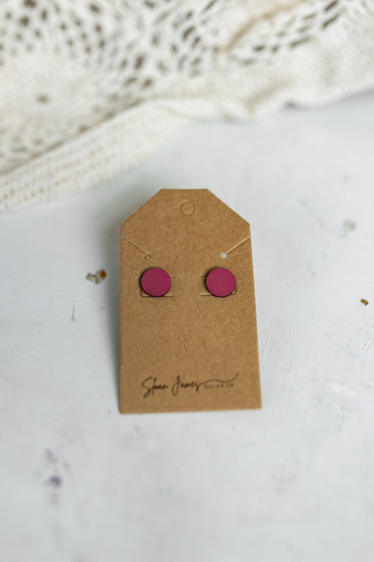 Handcrafted Wood Stud Earrings - Flirty Pink