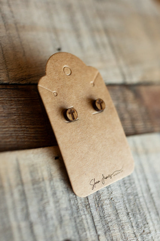 Stud Earrings - Natural Wood Cross Earrings