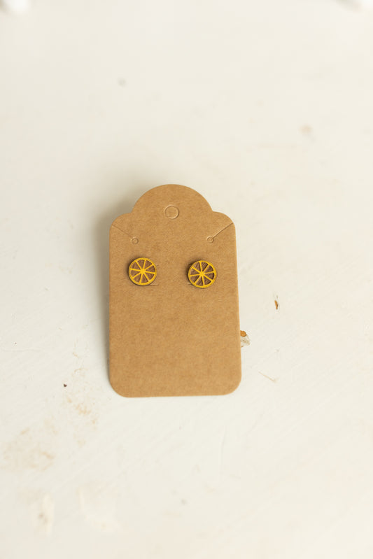 Handcrafted Wood Stud Earrings - Lemon