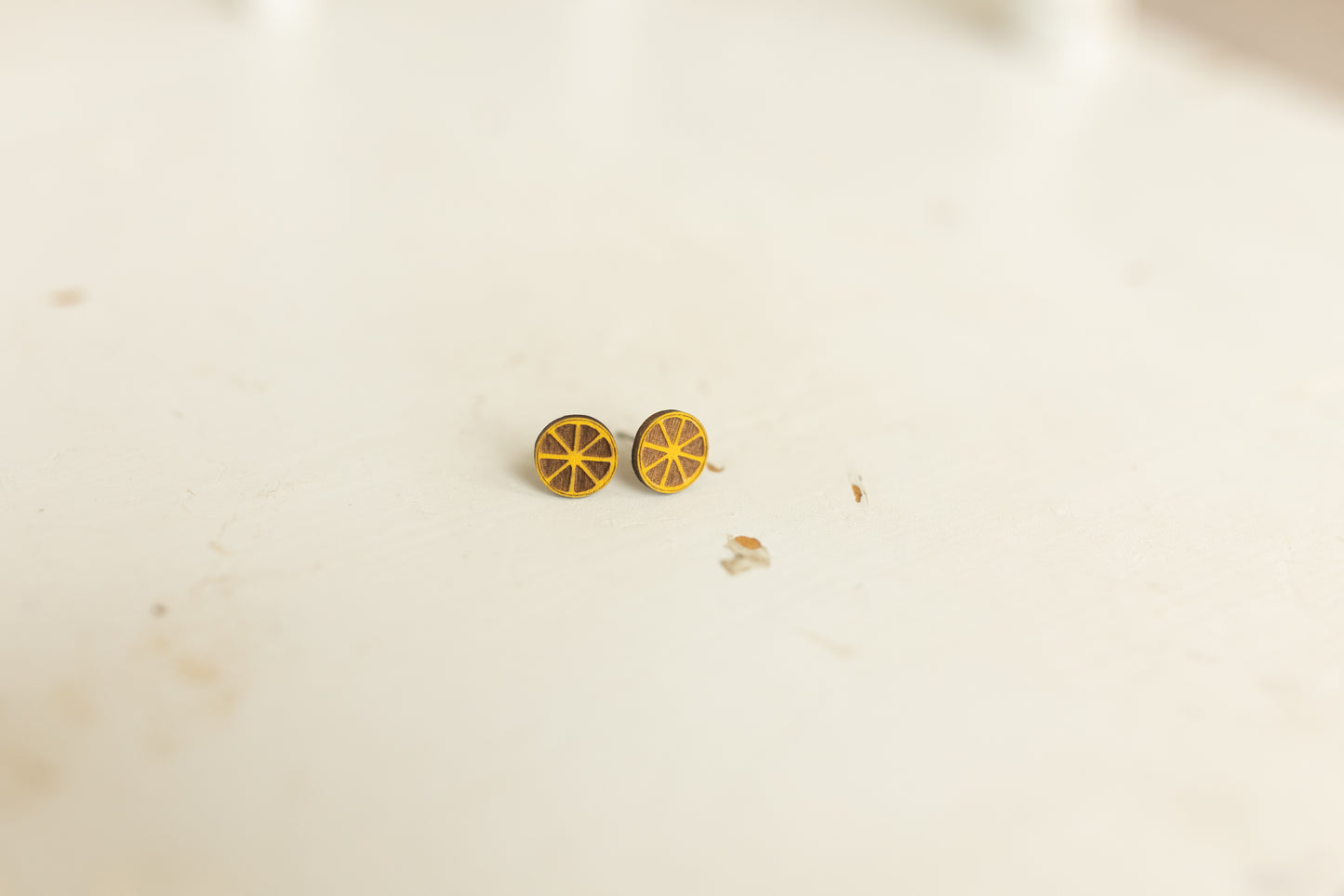 Handcrafted Wood Stud Earrings - Lemon