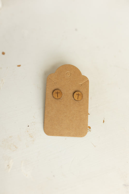 Wood Stud Earrings - Cross