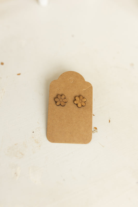 Handcrafted Wood Stud Earrings - Floral Wood