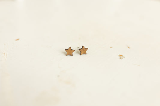Handcrafted Wood Stud Earrings - Natural Wood Stars