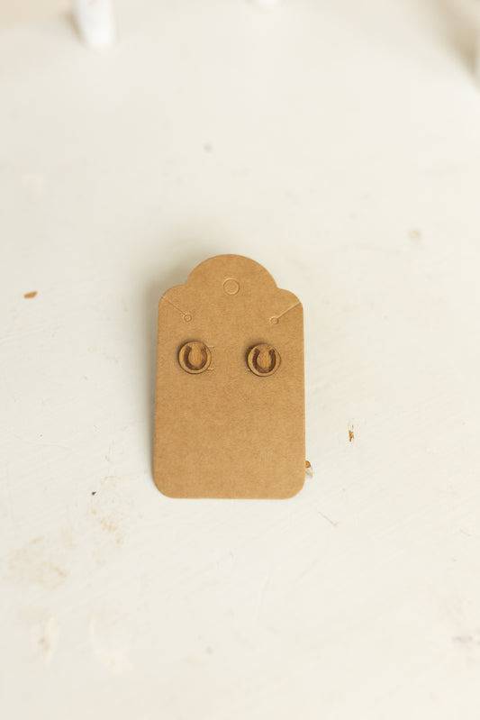 Handcrafted Wood Stud Earrings - Horse Shoe Natural Wood