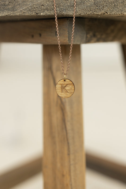 Custom Wood Initial Necklace