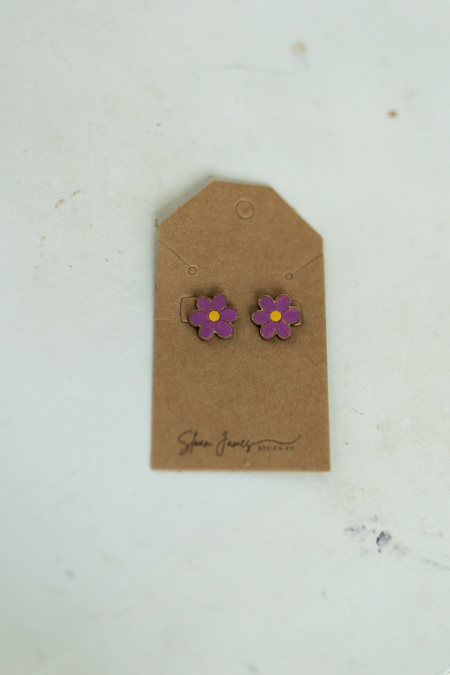 Handcrafted Wood Earrings - Purple Daisy
