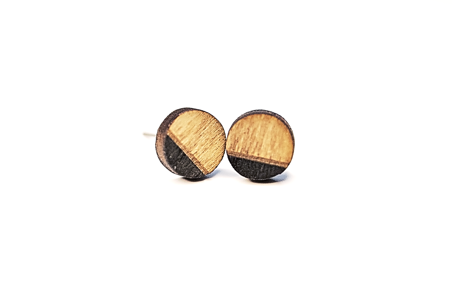 Wood Circle Earrings - Two Tone, Black