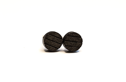 Wood Circle Stud Earrings Striped, Black
