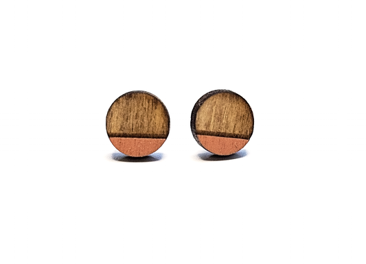Wood Circle Stud Earrings - Two Toned, Peachy Clay