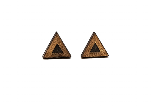 Wood Triangle Stud Earrings - Two Toned, Black
