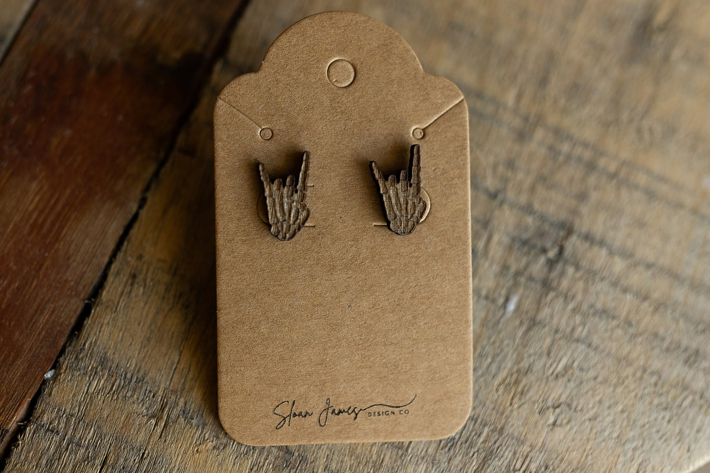 Rock On Skeleton Hands Wood Earrings