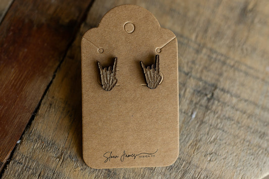 Rock On Skeleton Hands Wood Earrings