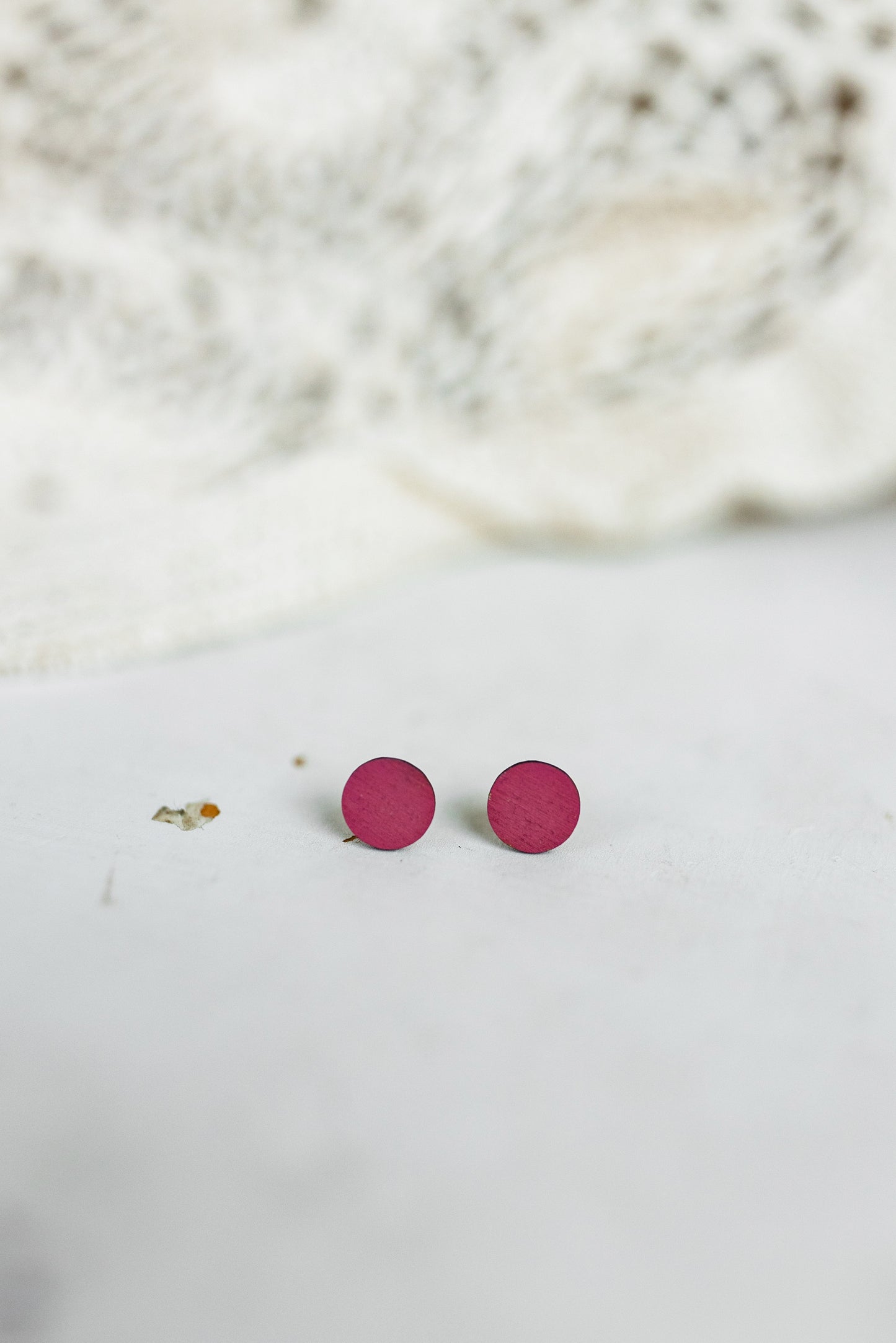 Handcrafted Wood Stud Earrings - Flirty Pink