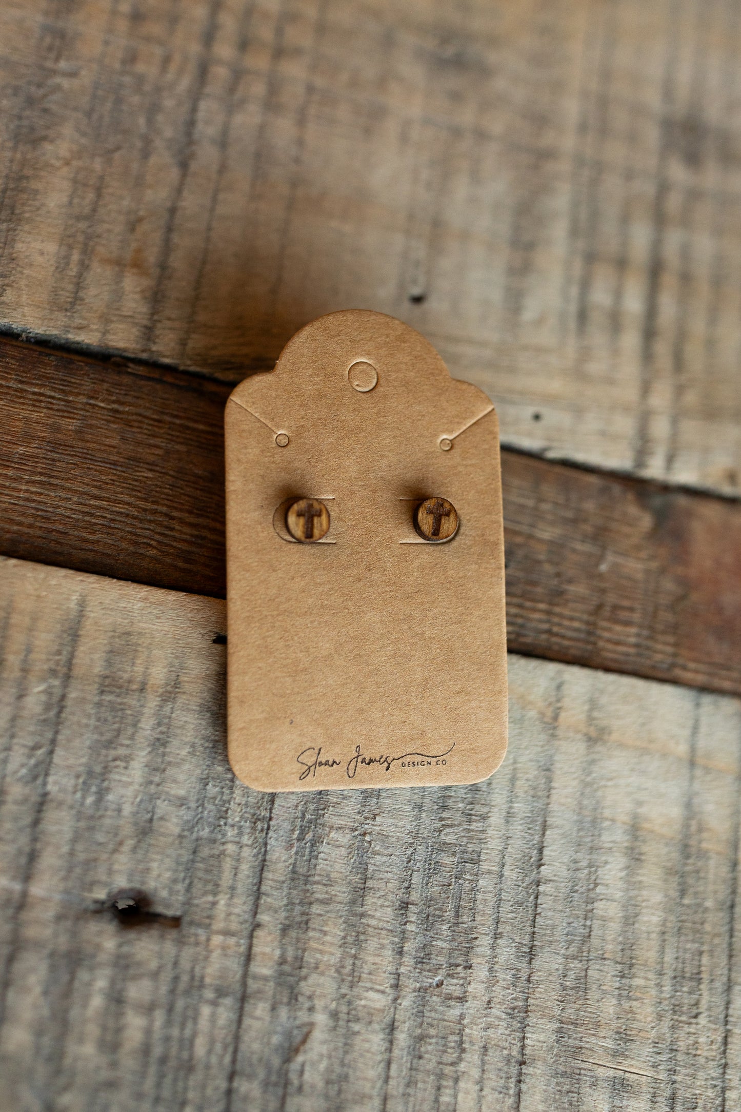 Stud Earrings - Natural Wood Cross Earrings