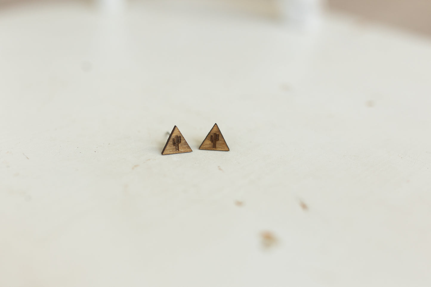 Handcrafted Wood Stud Earrings - Cactus