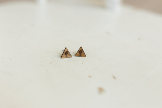 Handcrafted Wood Stud Earrings - Cactus