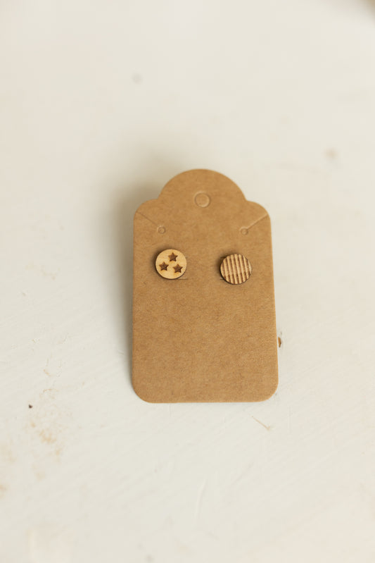 Handcrafted Wood Study Earrings - Patriotic