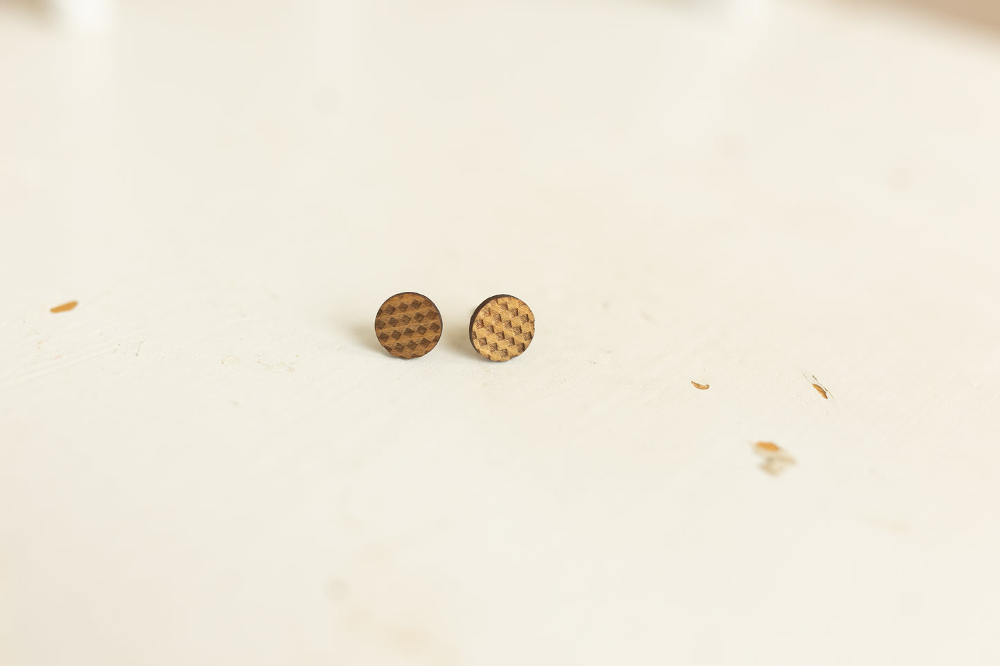 Handcrafted Wood Stud Earrings - Checkered, Dark Wood
