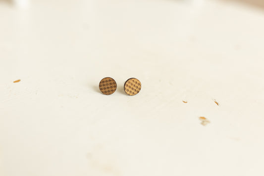 Handcrafted Wood Stud Earrings - Checkered, Dark Wood