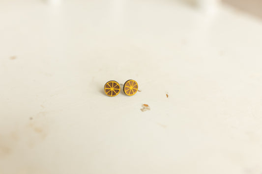 Handcrafted Wood Stud Earrings - Lemon