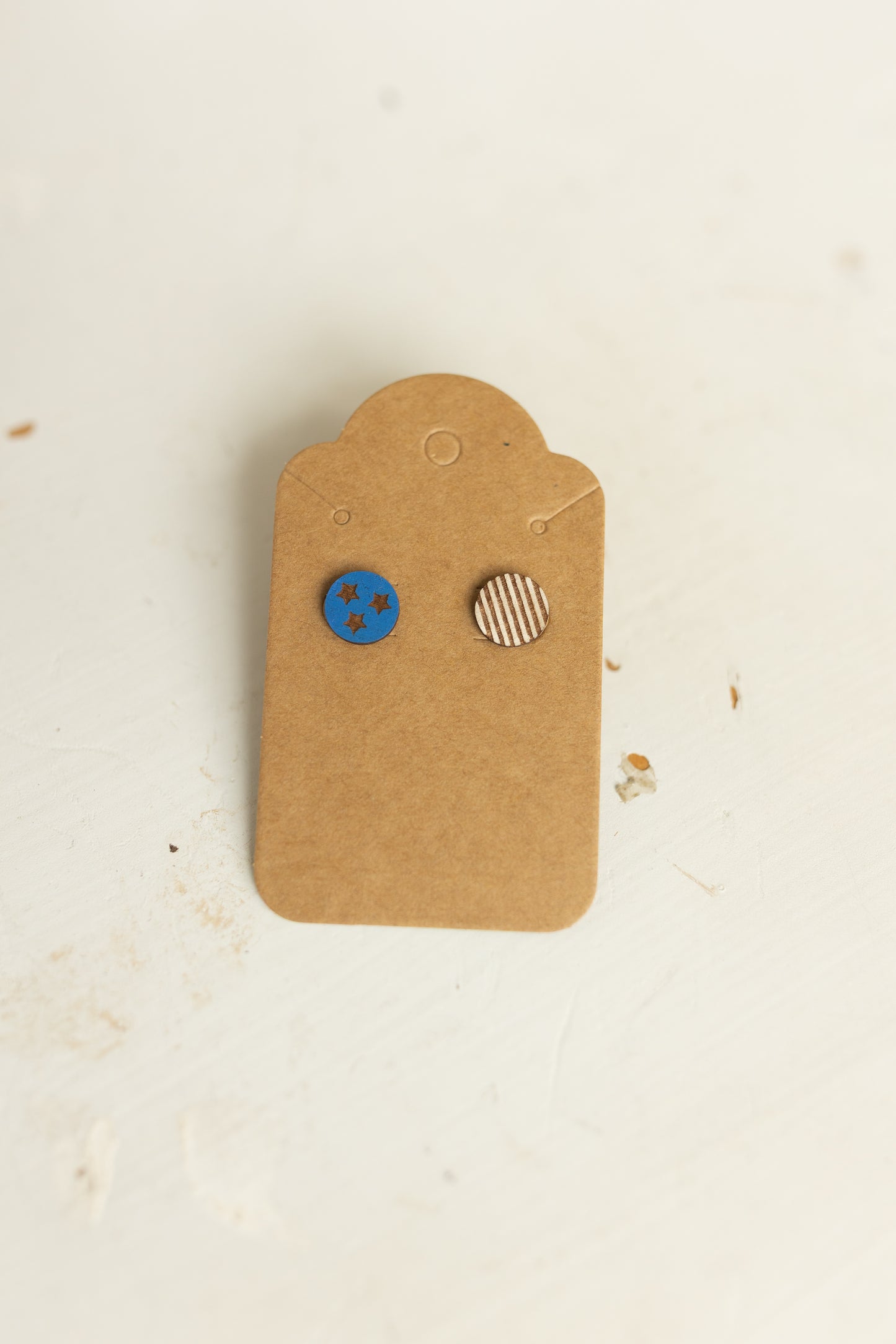 Handcrafted Wood Stud Earrings - Patriotic Painted