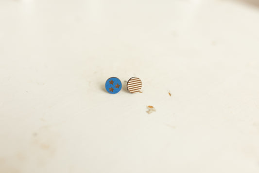 Handcrafted Wood Stud Earrings - Patriotic Painted