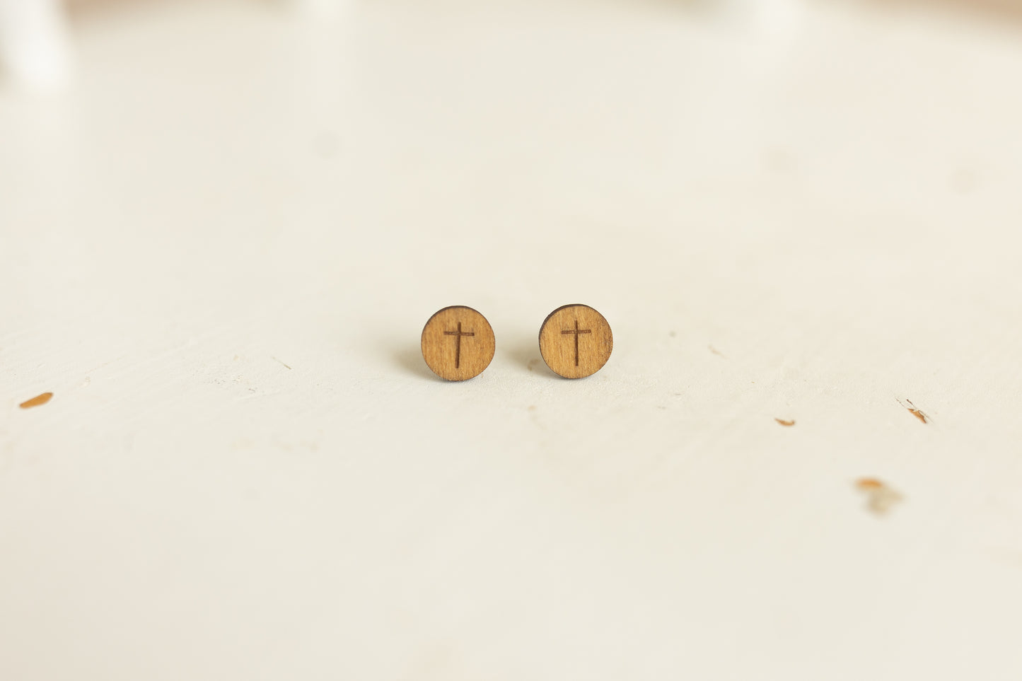 Wood Stud Earrings - Cross