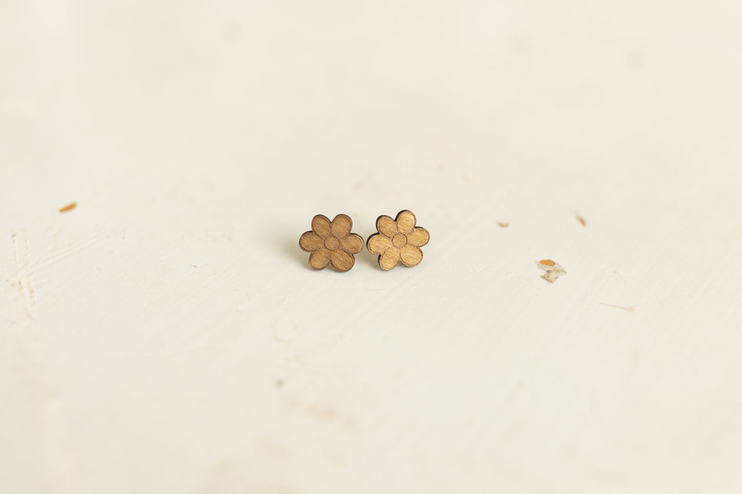Handcrafted Wood Stud Earrings - Floral Wood