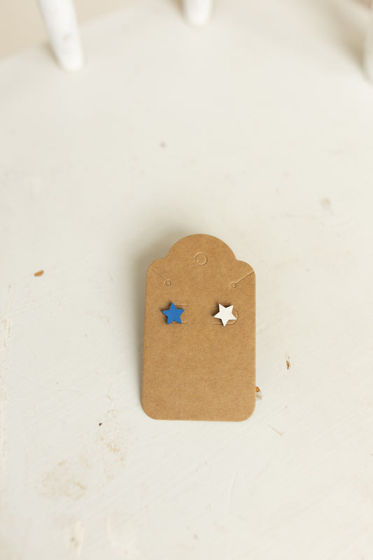 Handcrafted Wood Stud Earrings - Patriotic Stars
