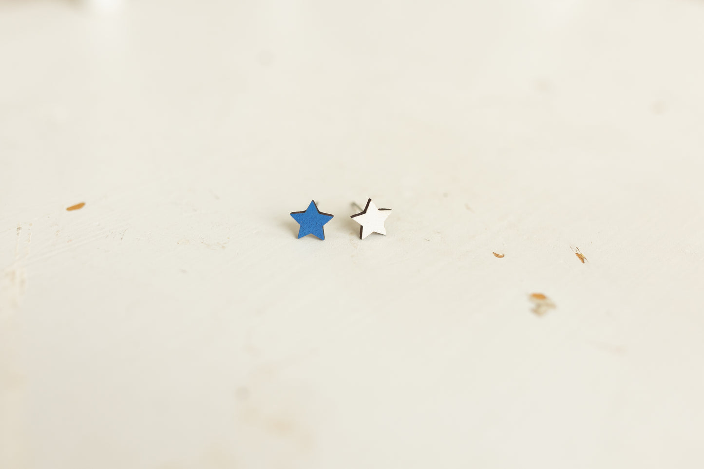 Handcrafted Wood Stud Earrings - Patriotic Stars