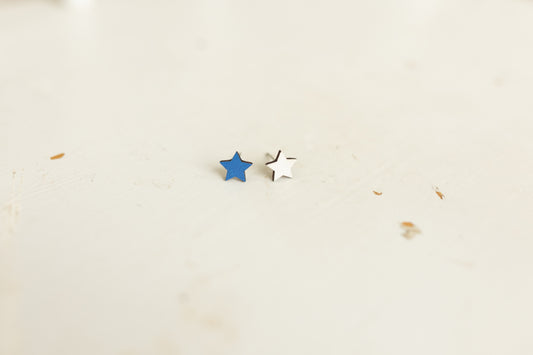Handcrafted Wood Stud Earrings - Patriotic Stars