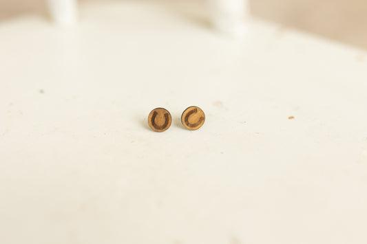 Handcrafted Wood Stud Earrings - Horse Shoe Natural Wood