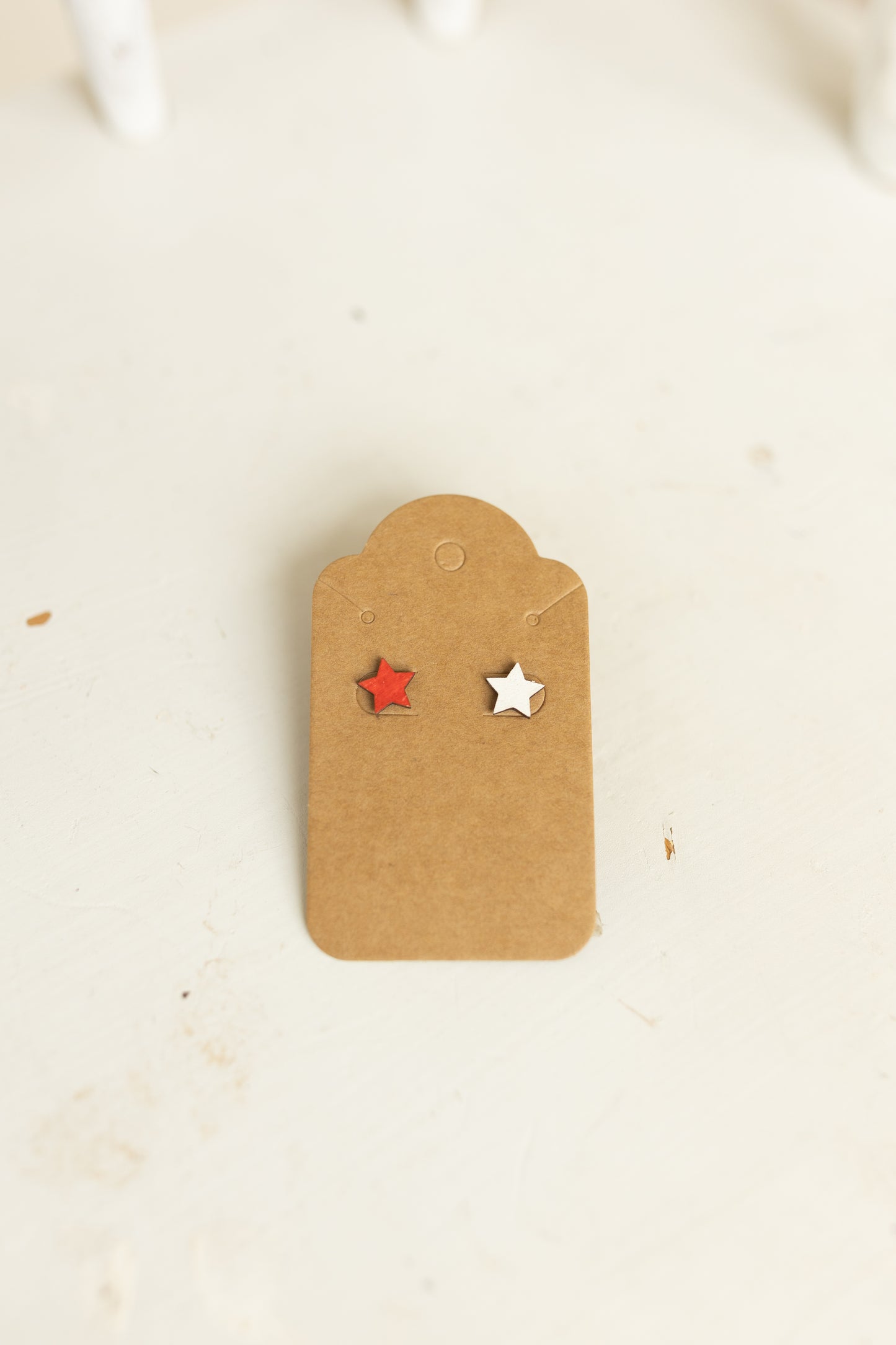 Handcrafted Wood Stud Earrings - Patriotic Stars