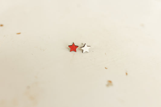 Handcrafted Wood Stud Earrings - Patriotic Stars